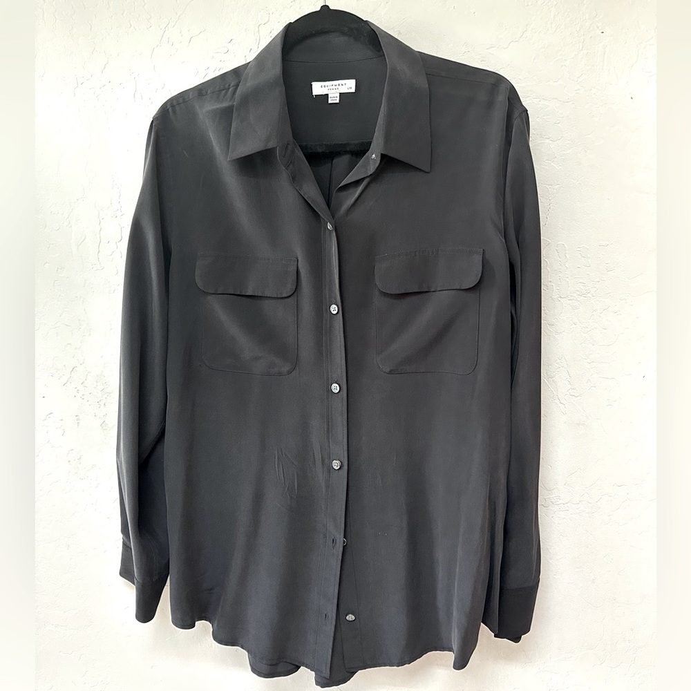 Equipment black silk button down silk shirt